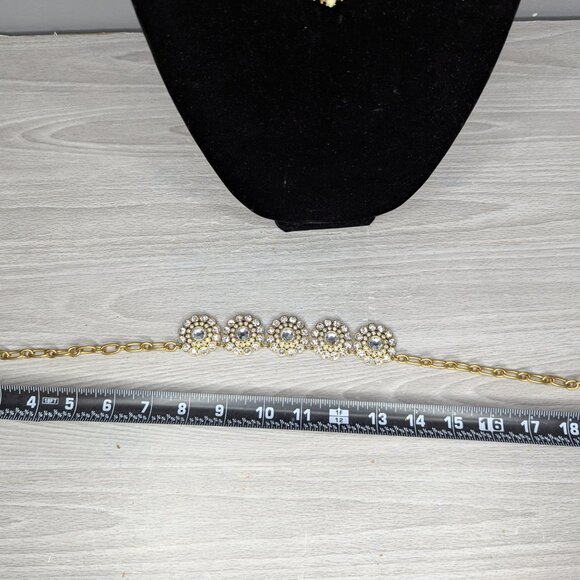 Vintage J Crew Signed Gold Tone & Clear Rhinestones Necklace Lobster Claw Clasp - Picture 10 of 12